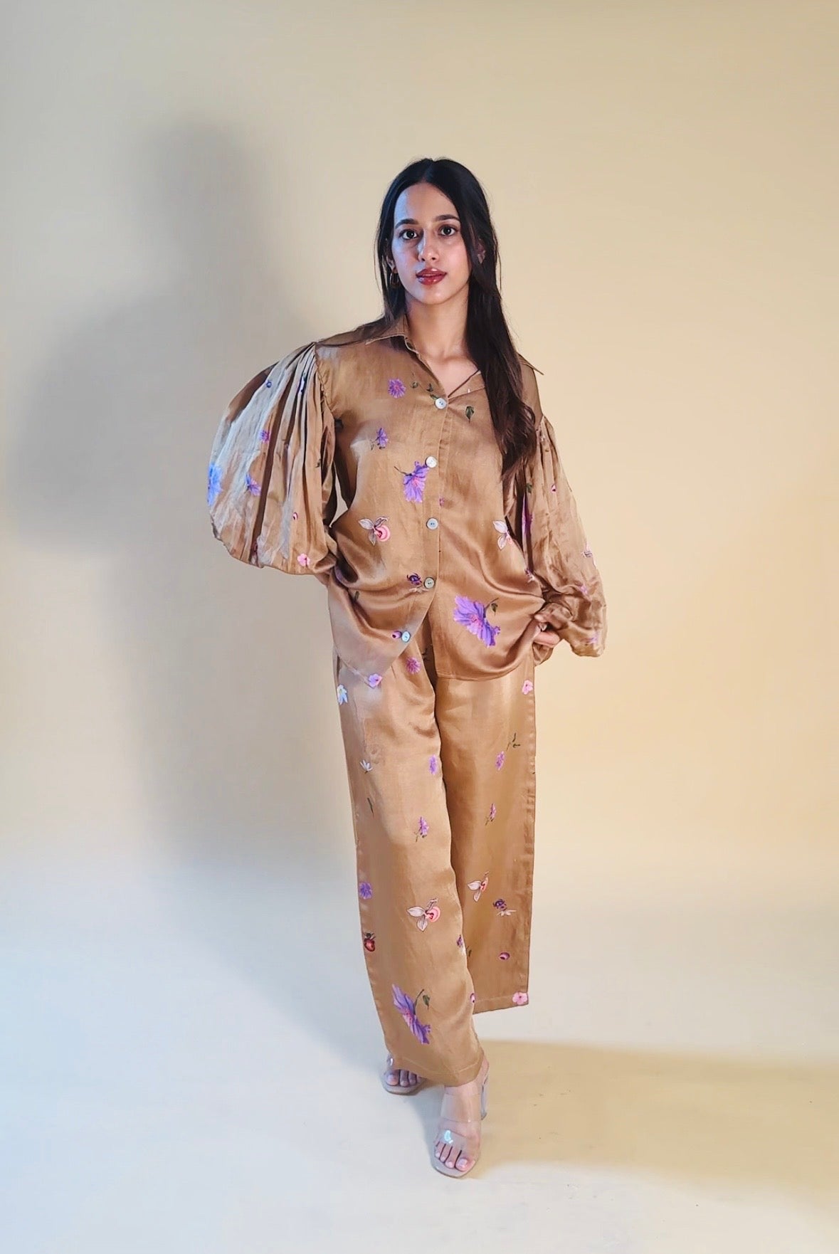 Satin Balloon Sleeve Cord Set