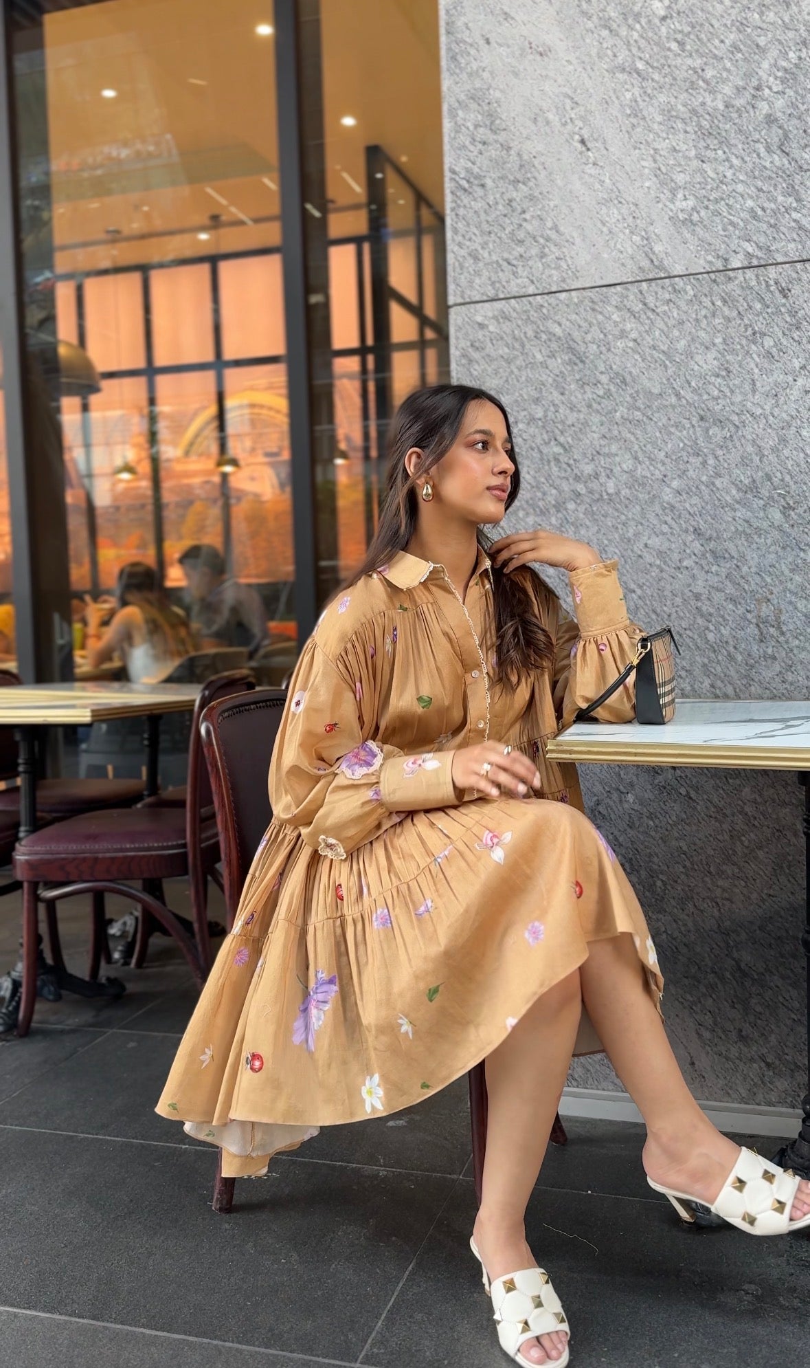 Deep Beige Pleated Mini Dress