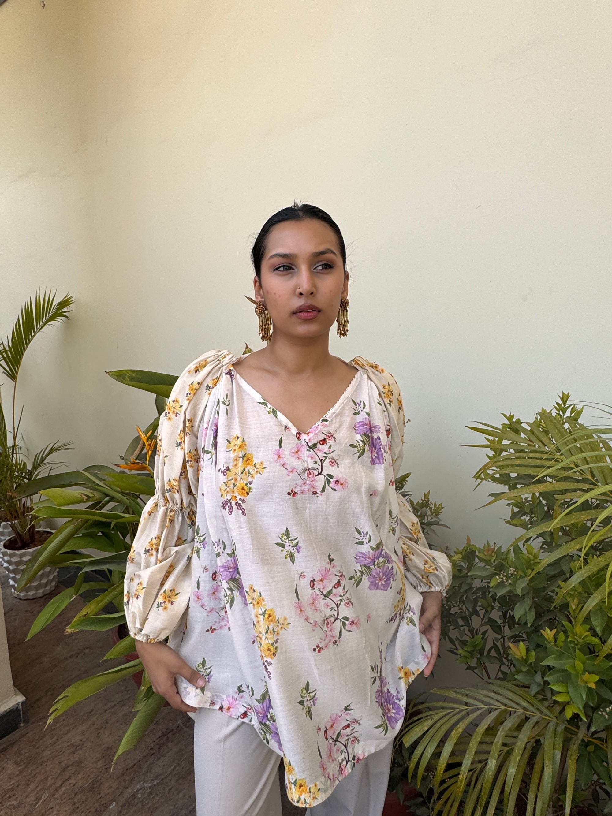 Floral Printed Chanderi Tunic