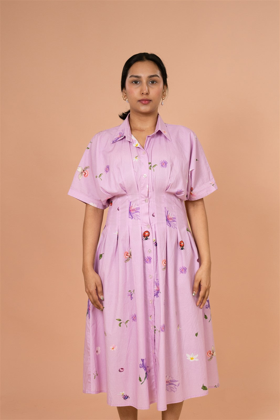 Lavender bloom button down midi dress