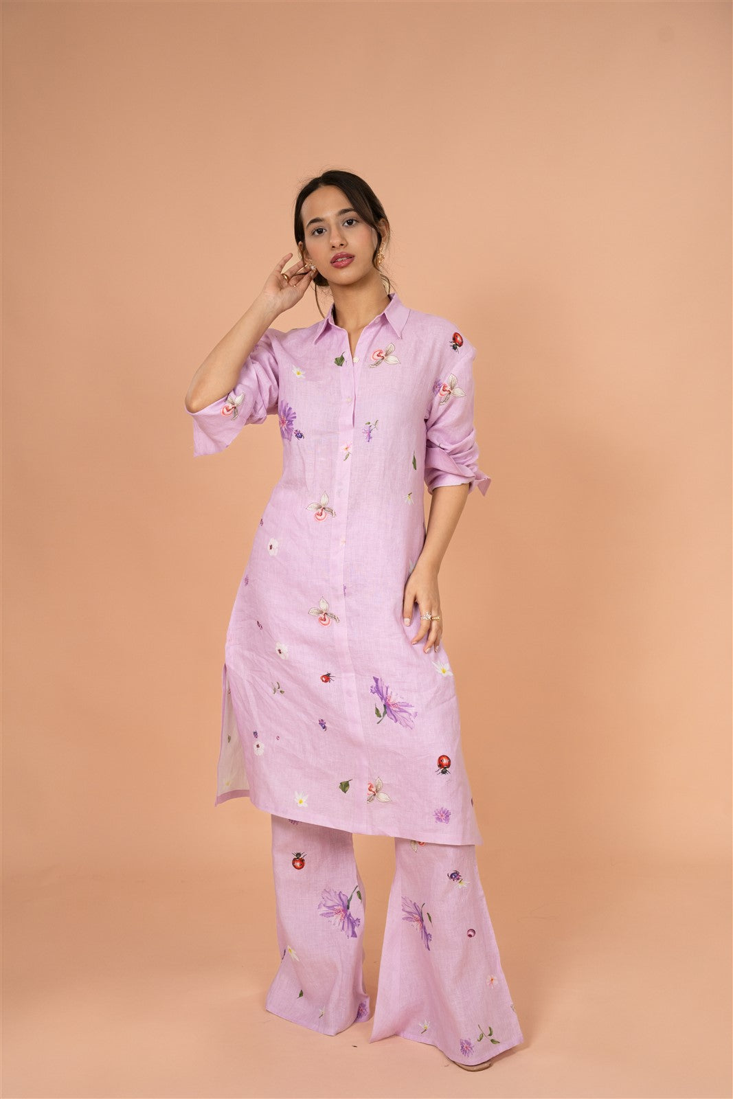 Lavender Shirt-Style Kurta Set