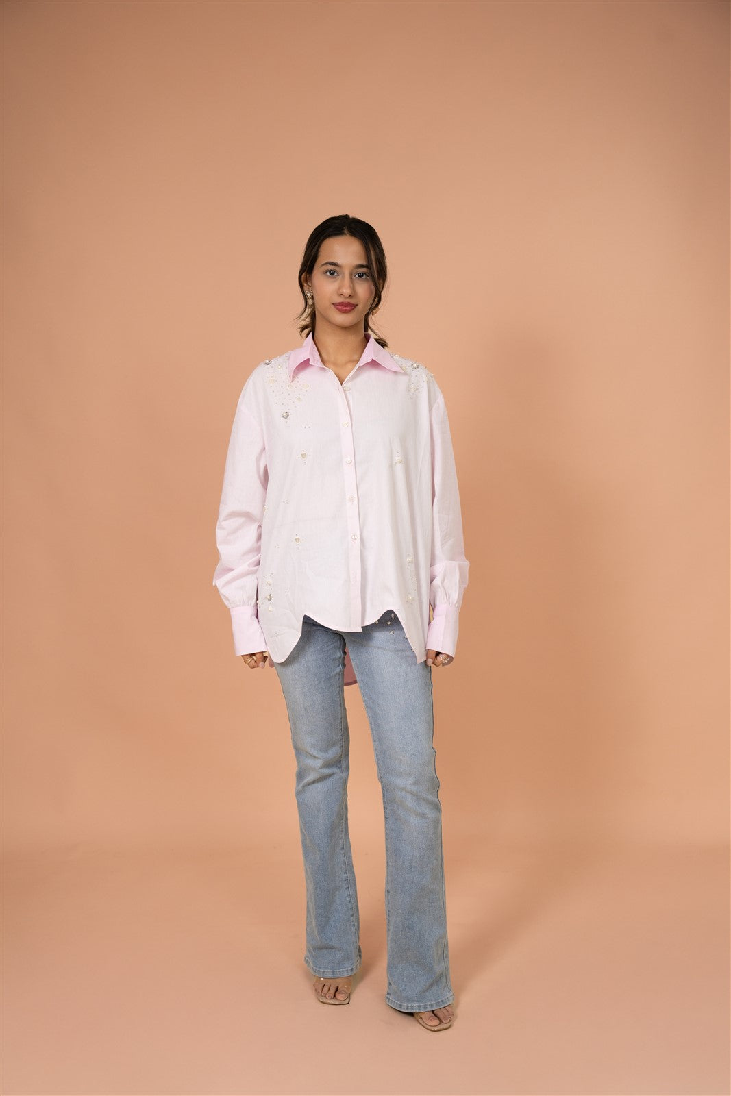 Blush Pearl Relaxed Embellished Shirt