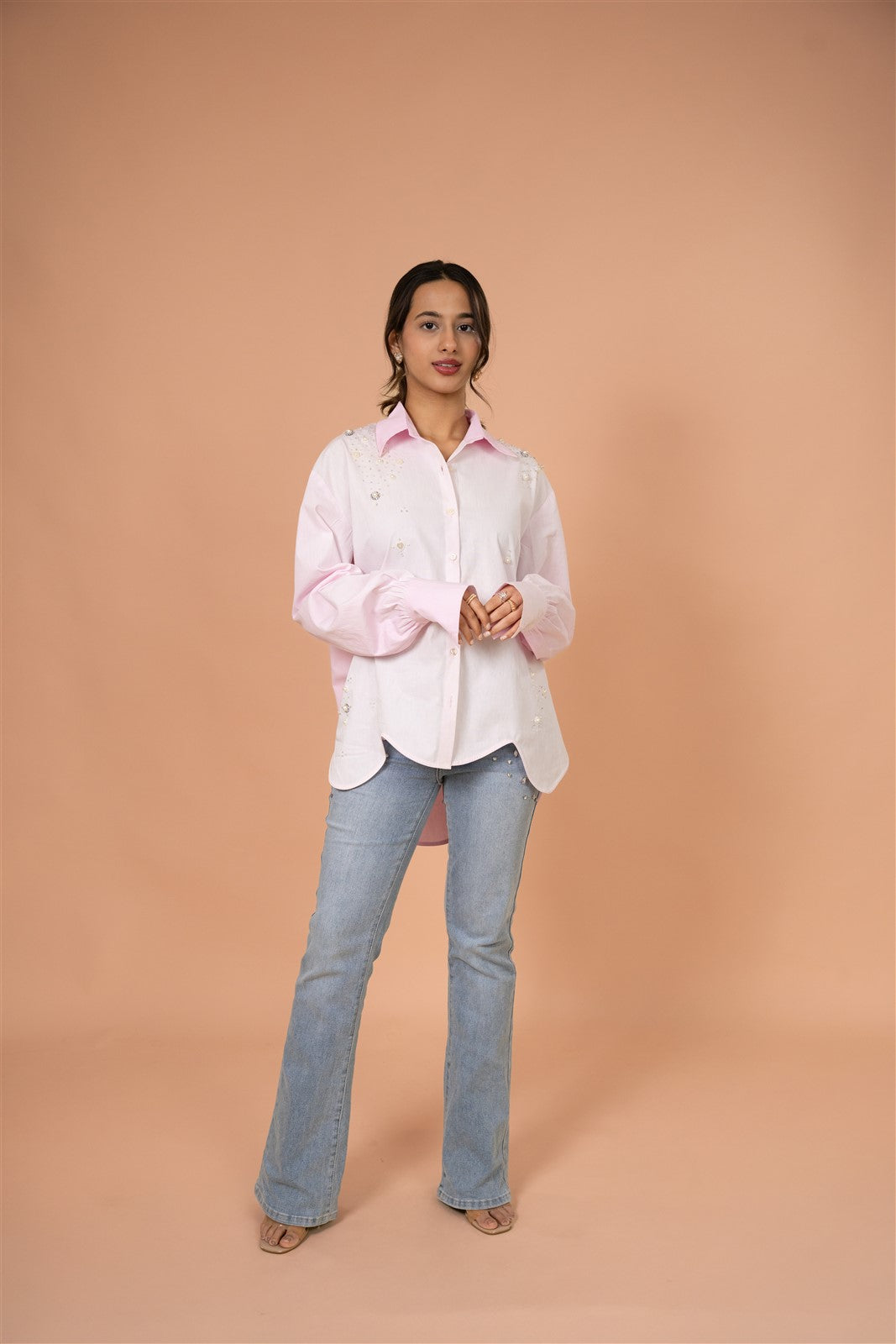 Blush Pearl Relaxed Embellished Shirt
