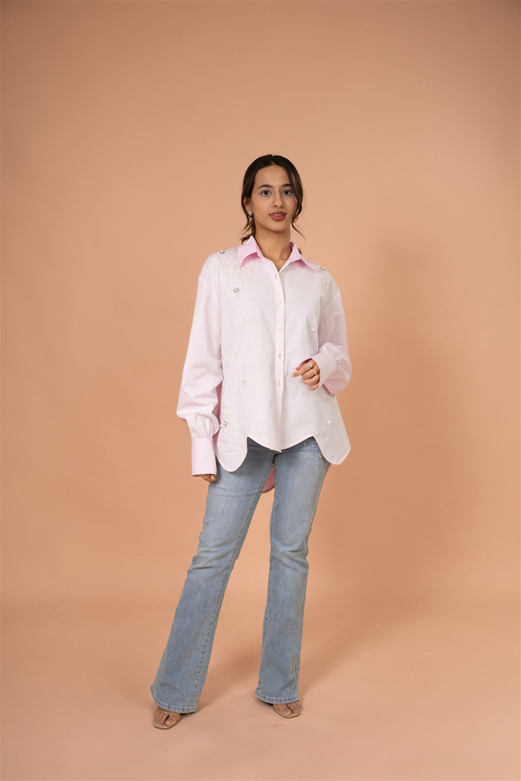 Blush Pearl Relaxed Embellished Shirt