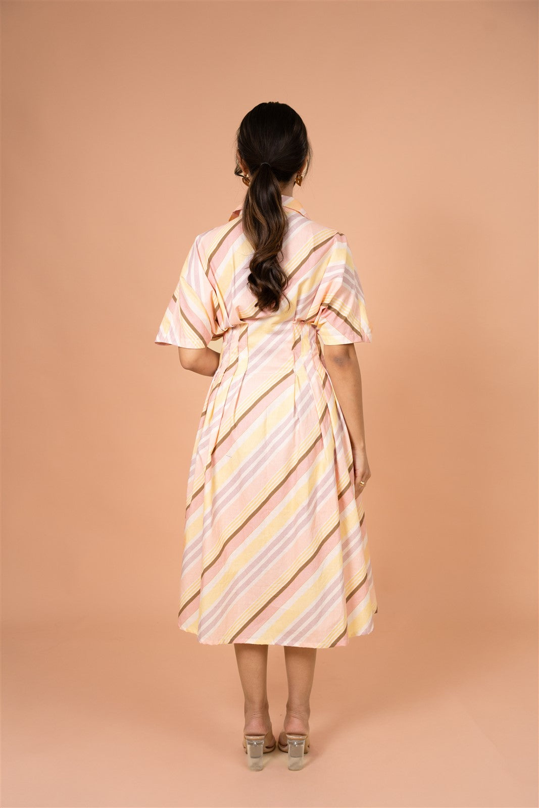 Peach Stripe Easy Midi Dress