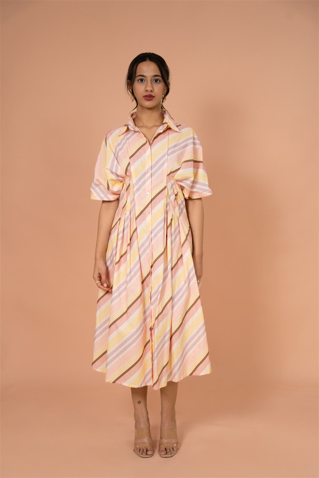 Peach Stripe Easy Midi Dress