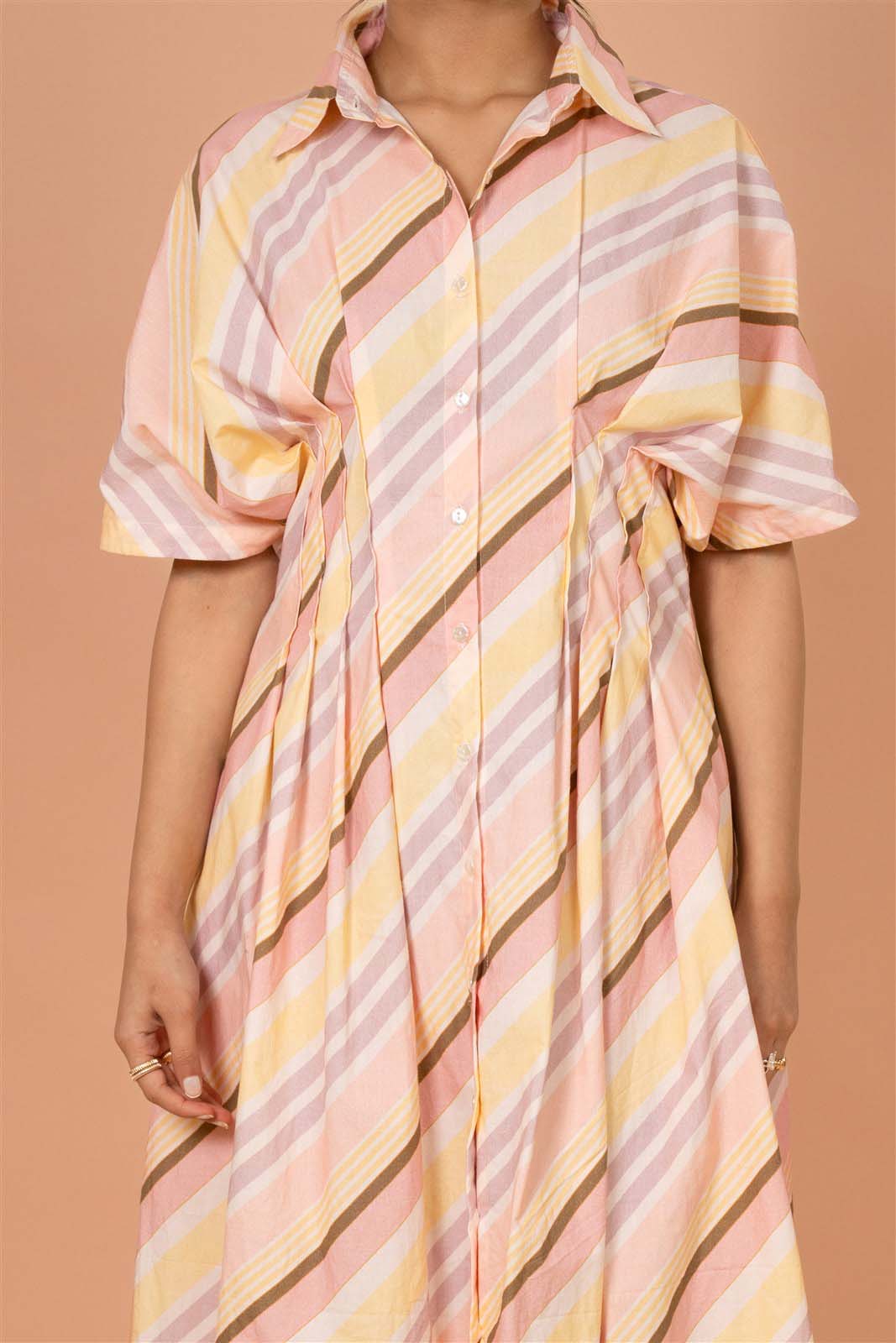 Peach Stripe Easy Midi Dress