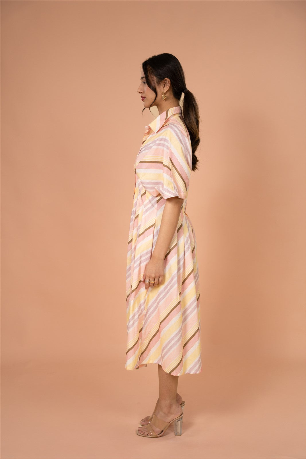 Peach Stripe Easy Midi Dress