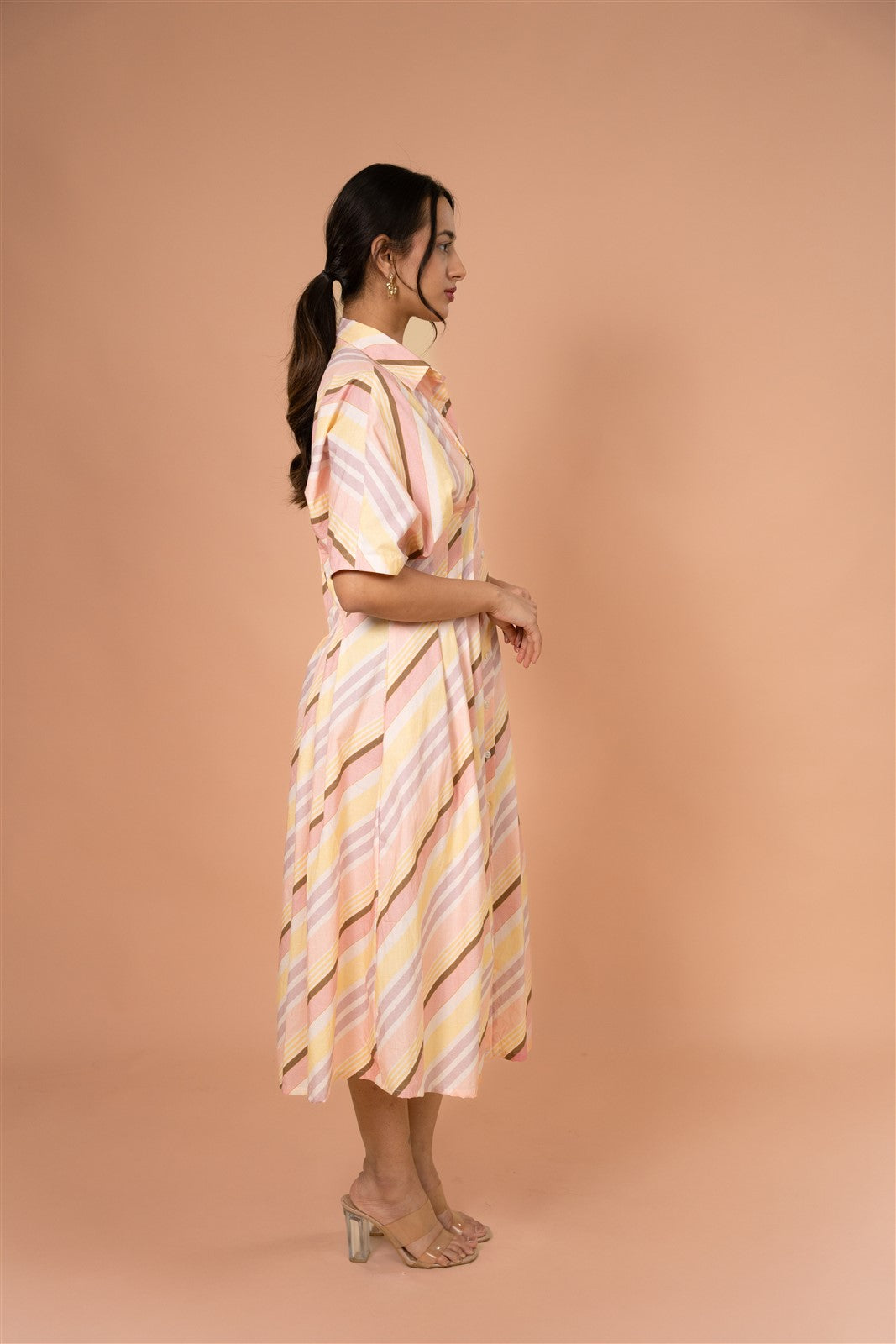 Peach Stripe Easy Midi Dress