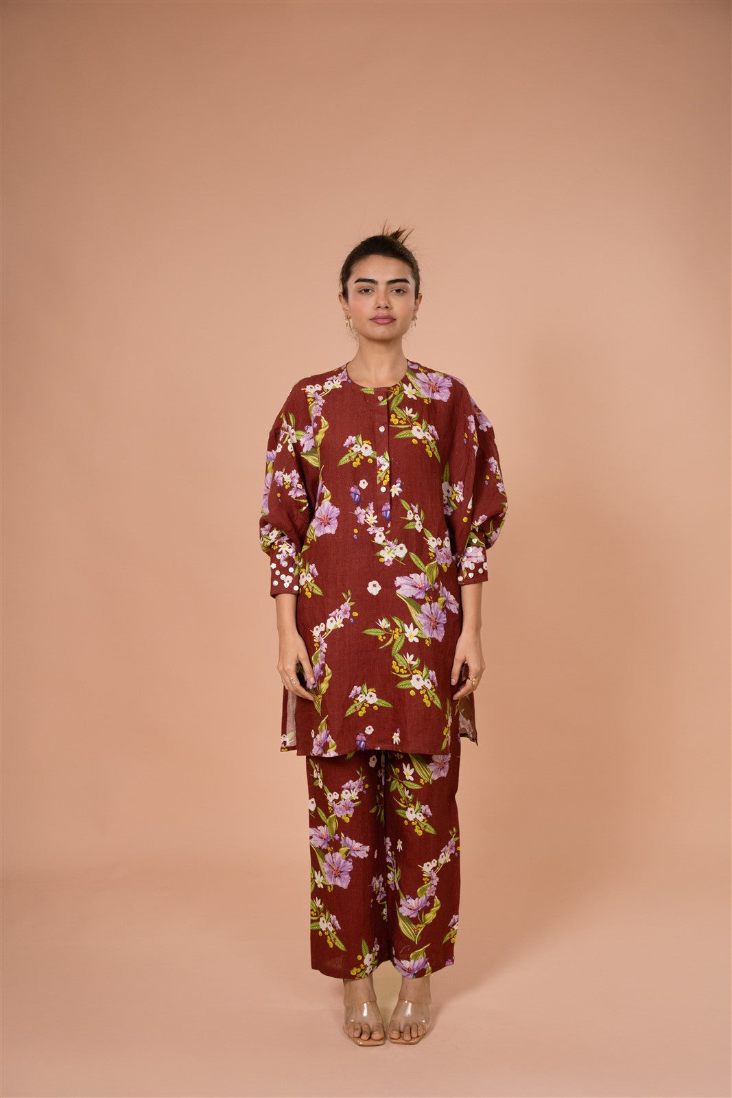 Burgundy Floral Kurta Set