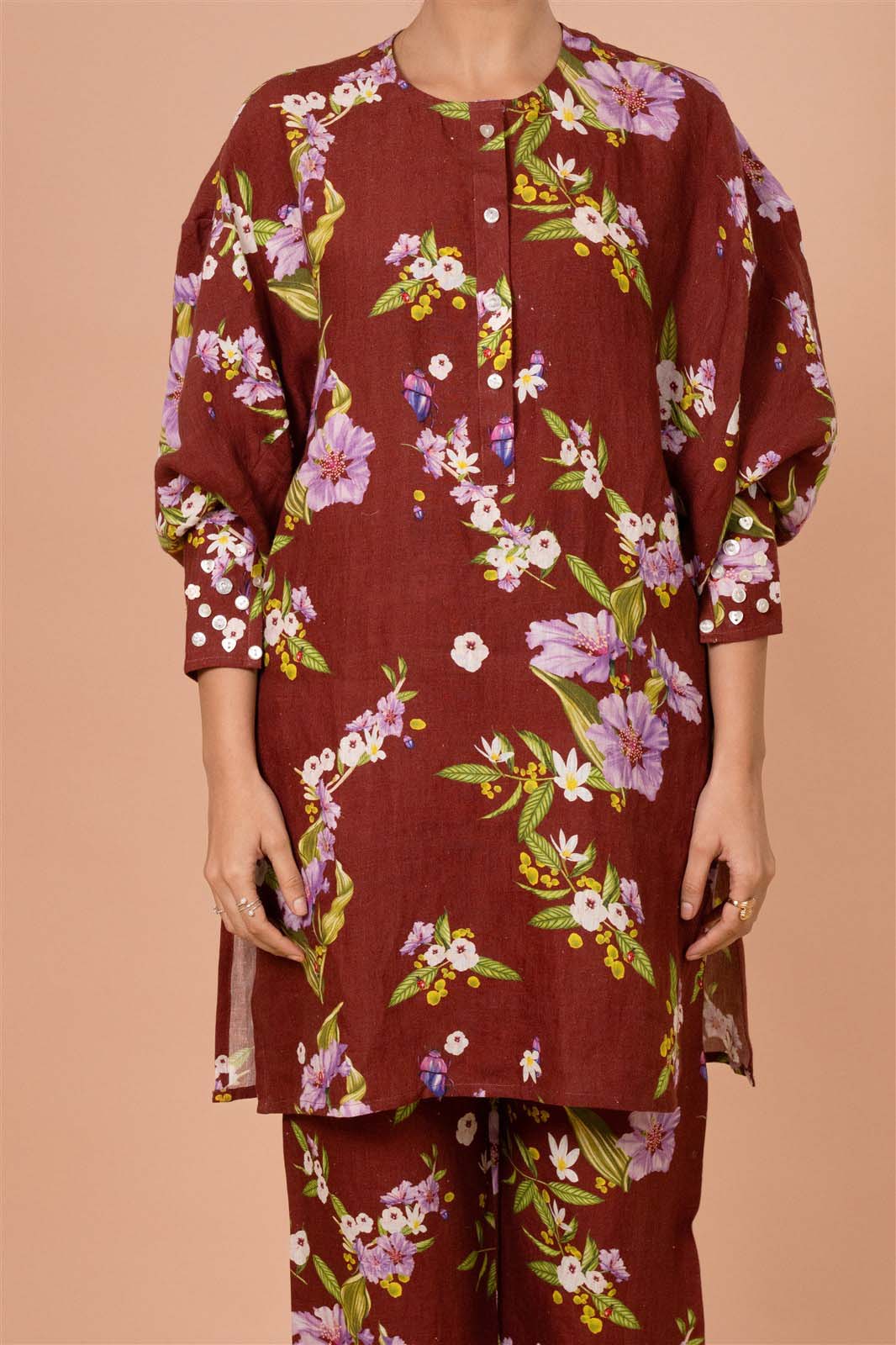 Burgundy Floral Kurta Set