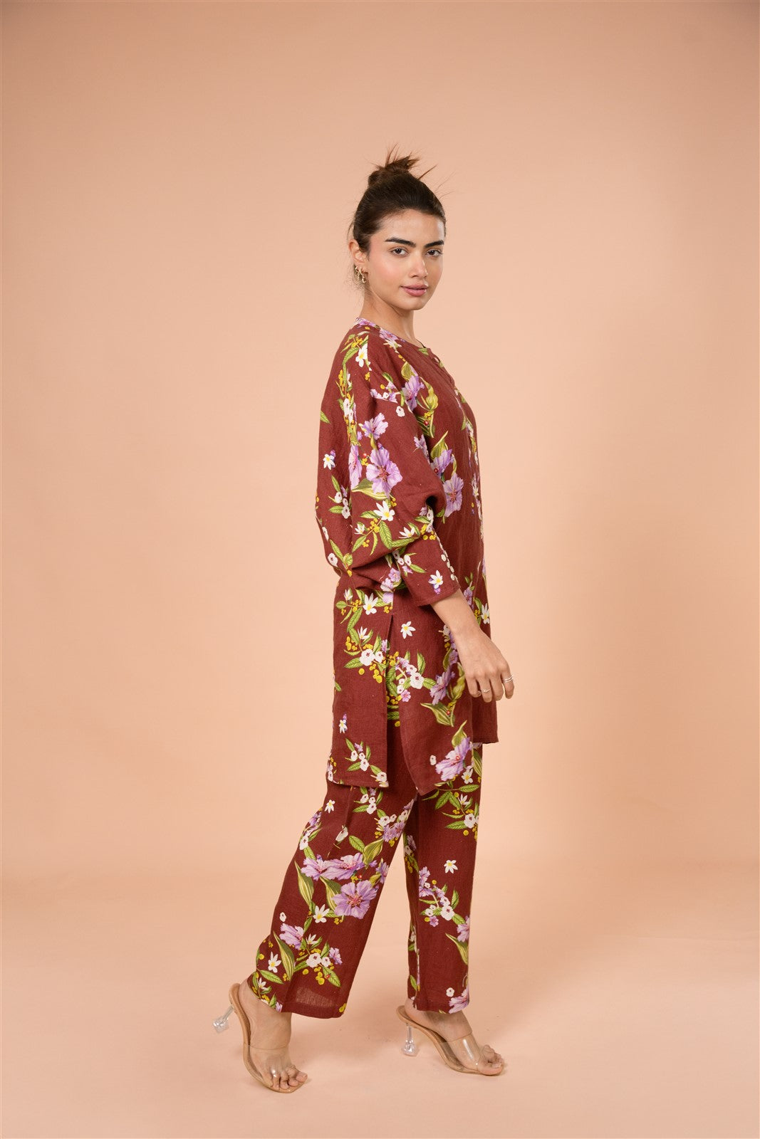 Burgundy Floral Kurta Set