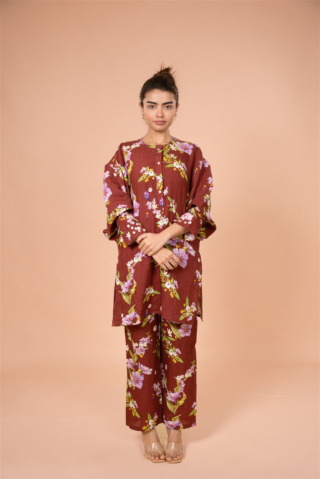 Burgundy Floral Kurta Set