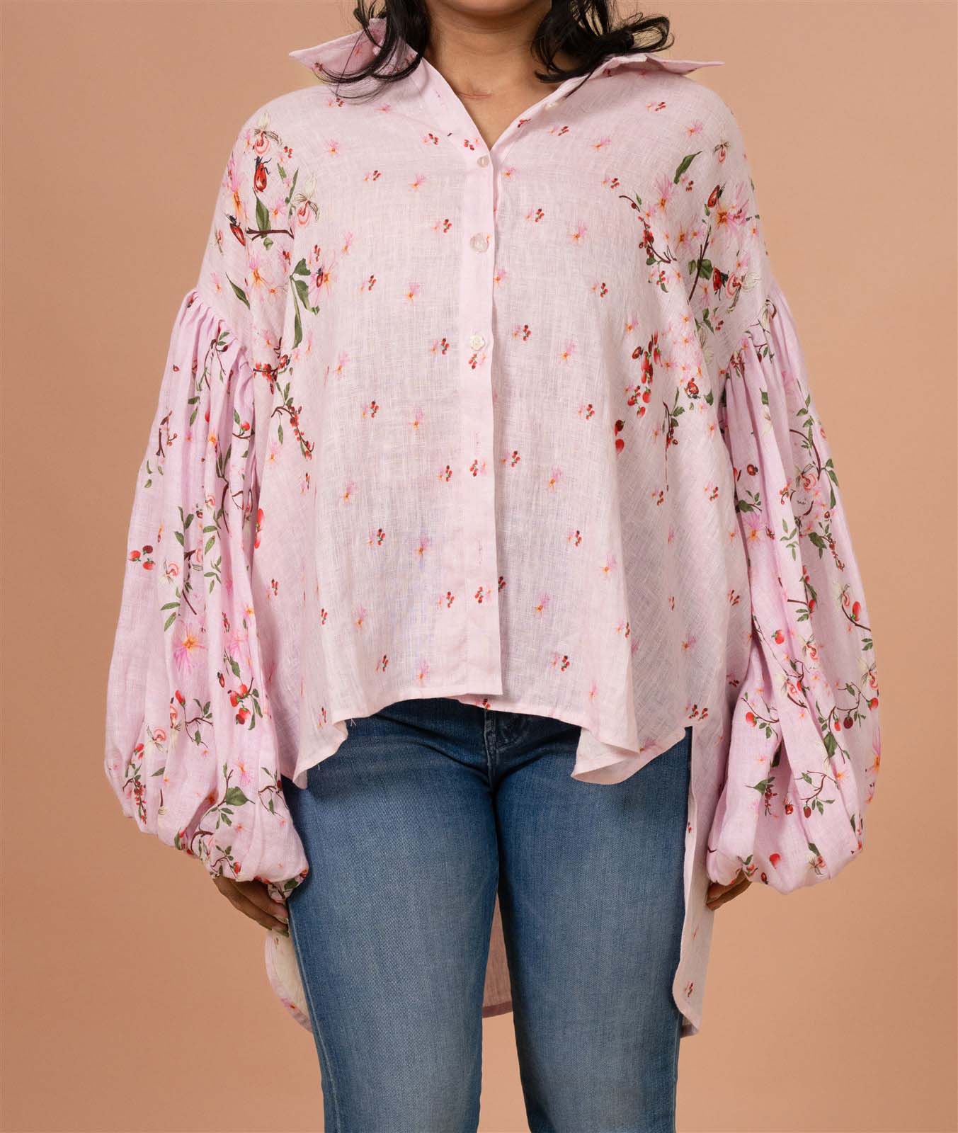 Petal Puff Sleeve High-Low Shirt