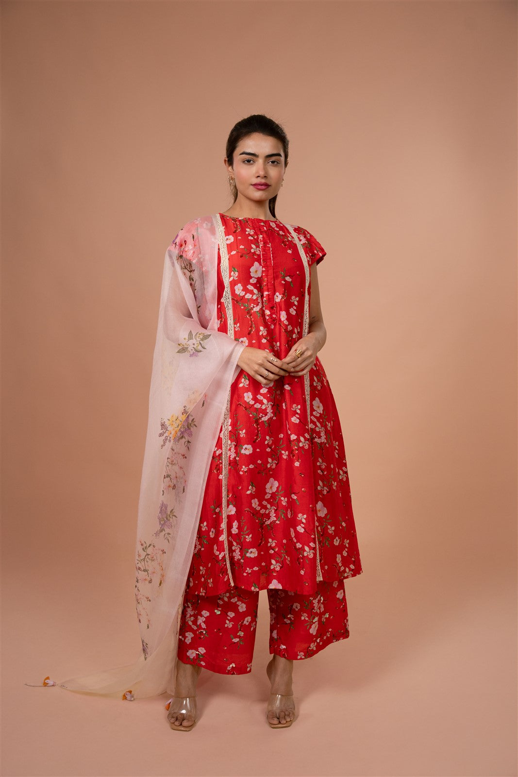 Scarlet Blossom Kurta Set with Dupatta