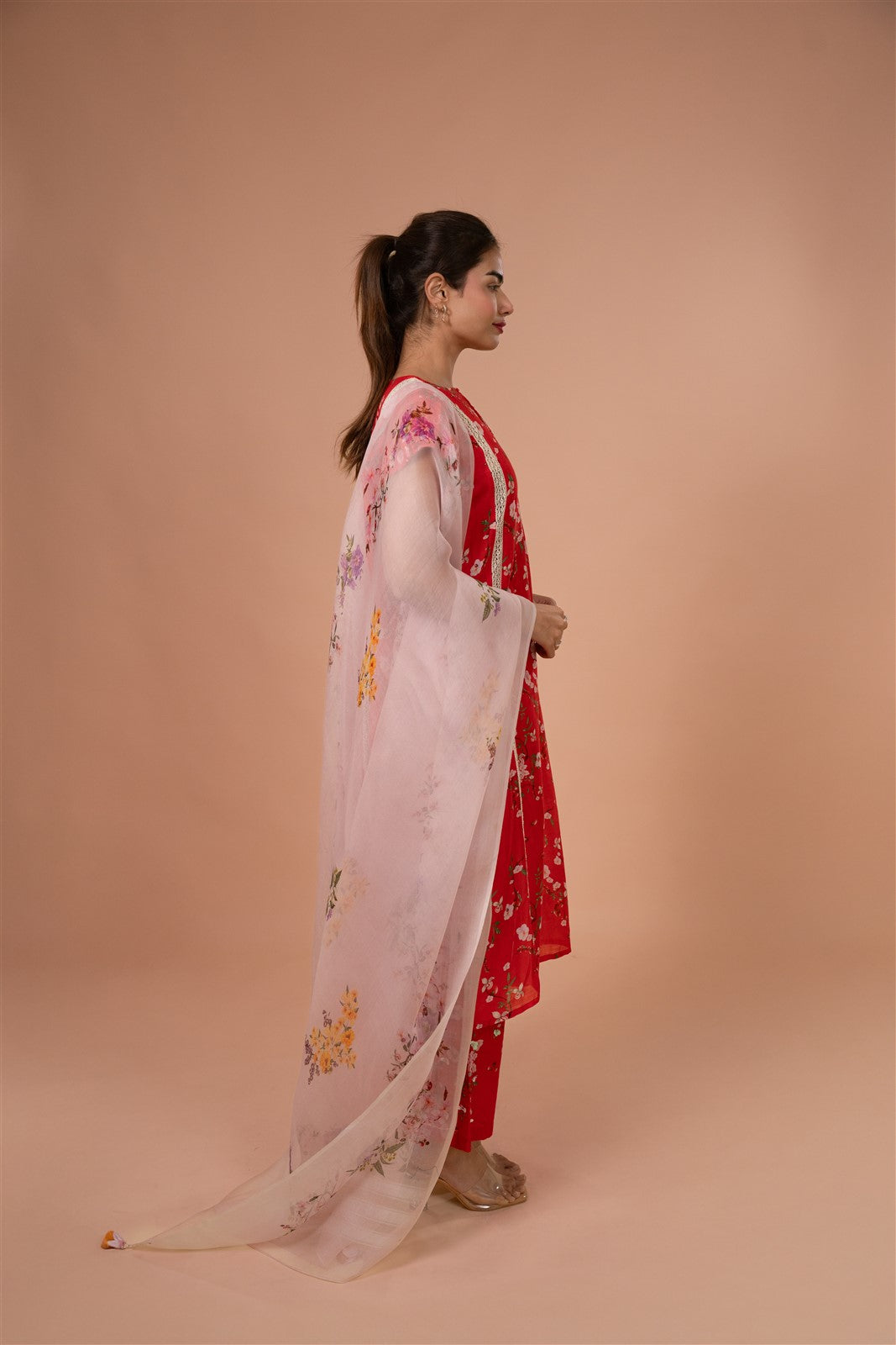 Scarlet Blossom Kurta Set with Dupatta