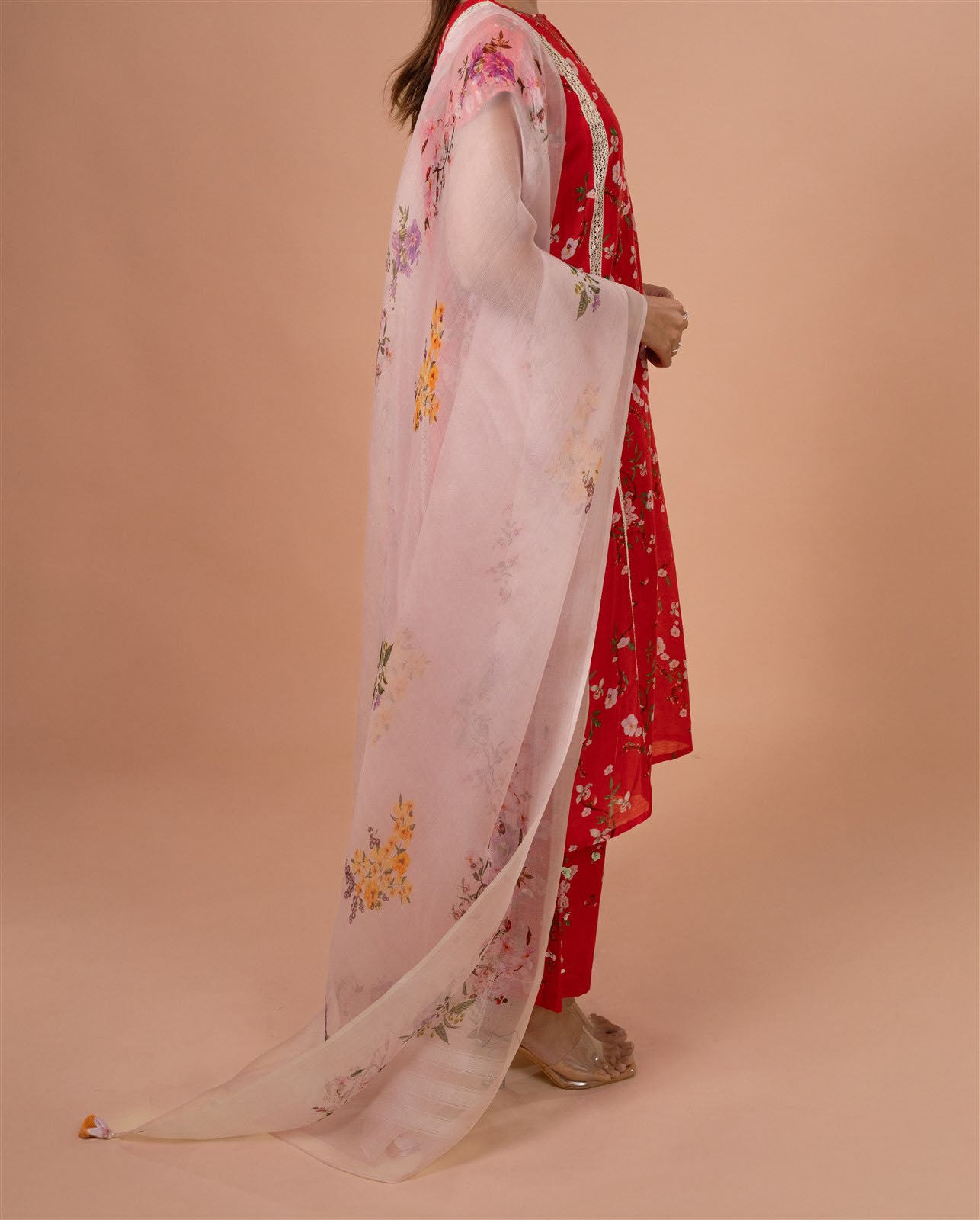 Scarlet Blossom Kurta Set with Dupatta
