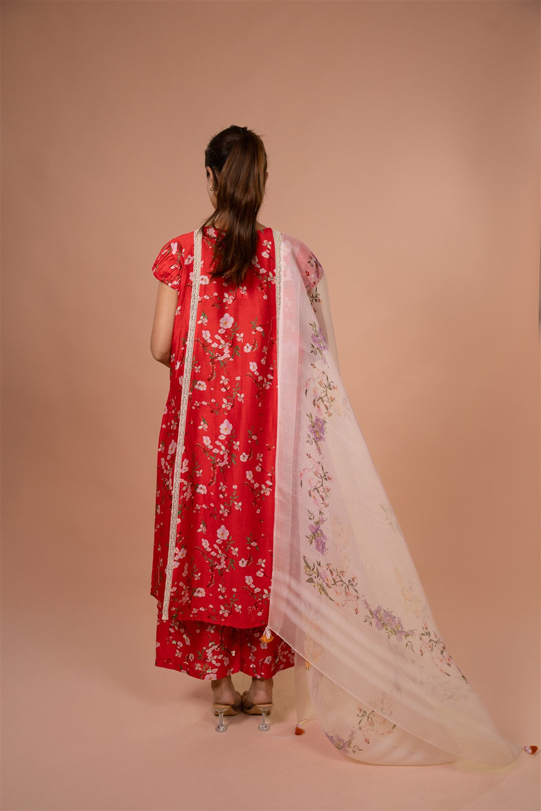 Scarlet Blossom Kurta Set with Dupatta