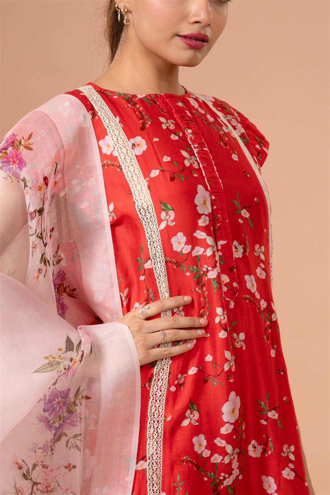Scarlet Blossom Kurta Set with Dupatta