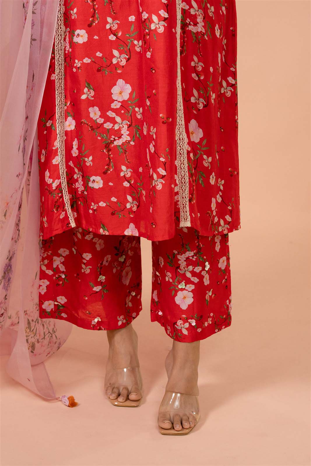 Scarlet Blossom Kurta Set with Dupatta