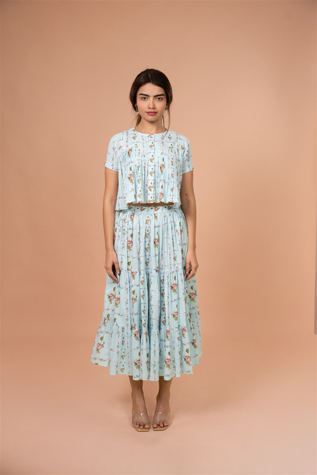 Powder Blue Tiered Skirt Set