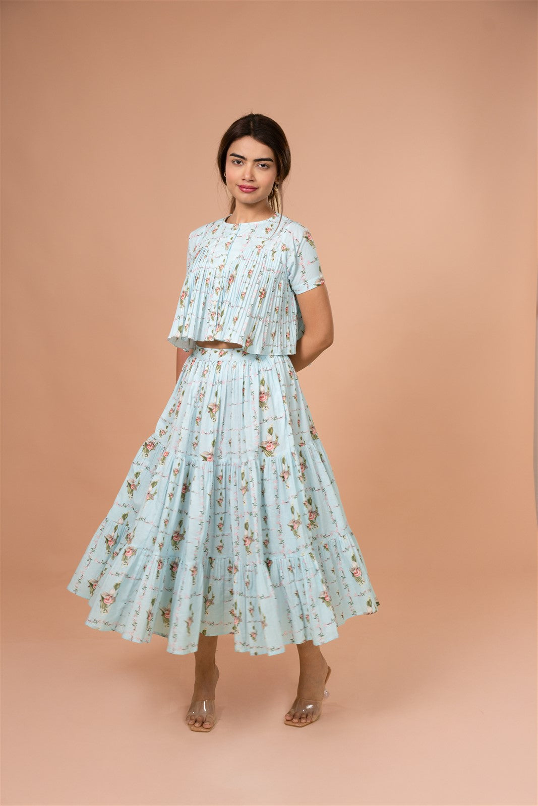 Powder Blue Tiered Skirt Set