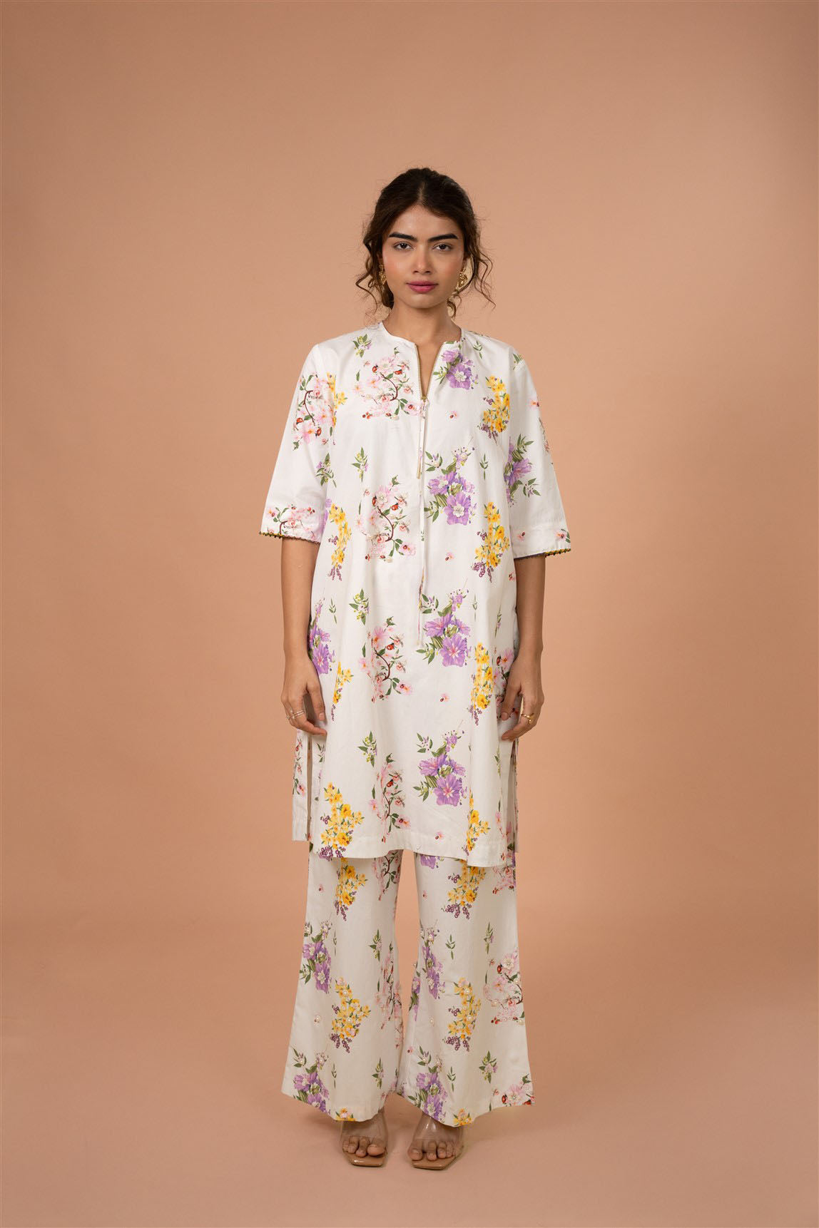 Ivory Floral Straight Kurta Set