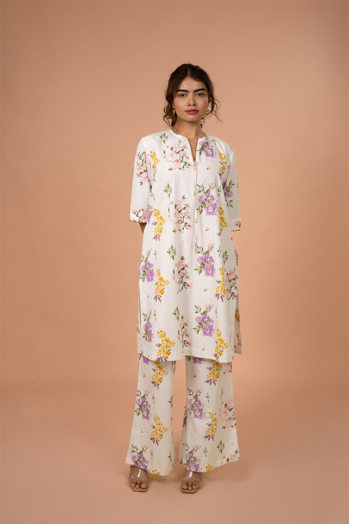 Ivory Floral Straight Kurta Set