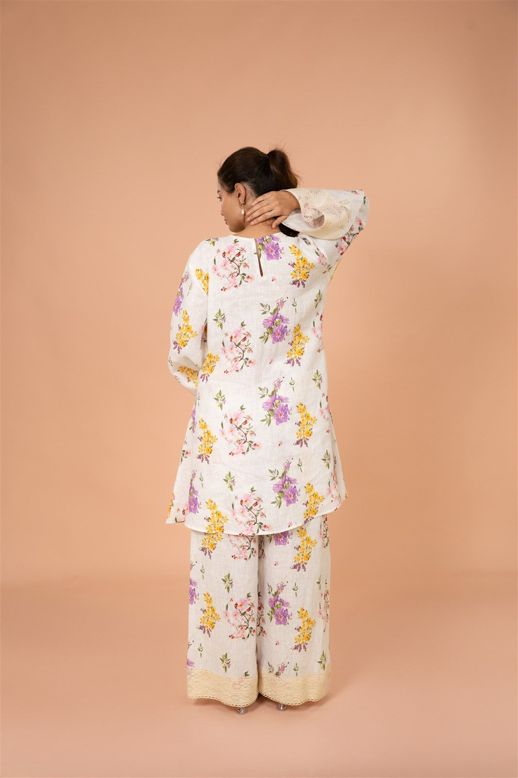 Ivory Floral Bell-Sleeve Kurta Set