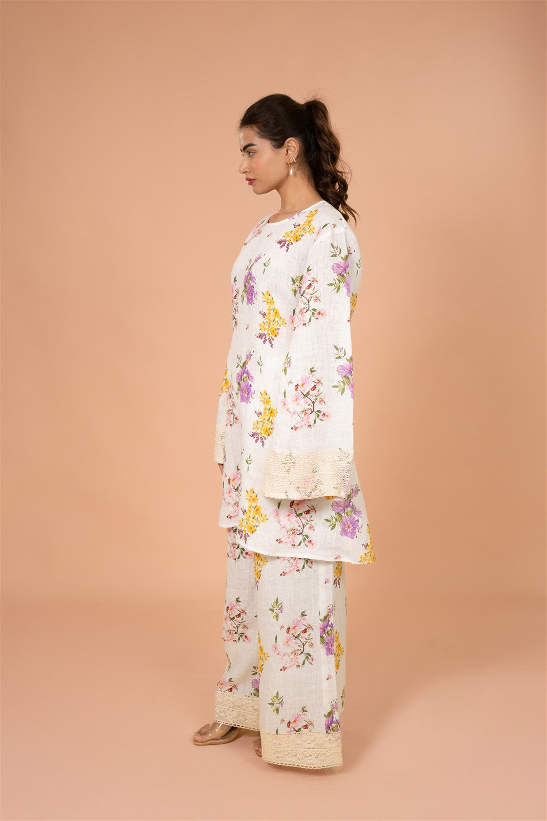 Ivory Floral Bell-Sleeve Kurta Set