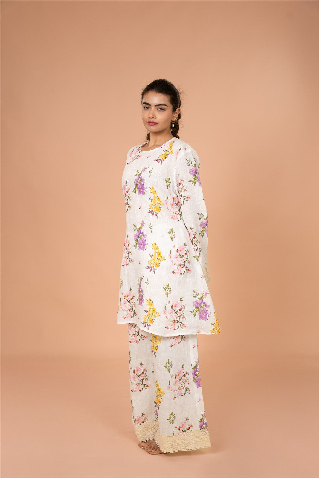 Ivory Floral Bell-Sleeve Kurta Set