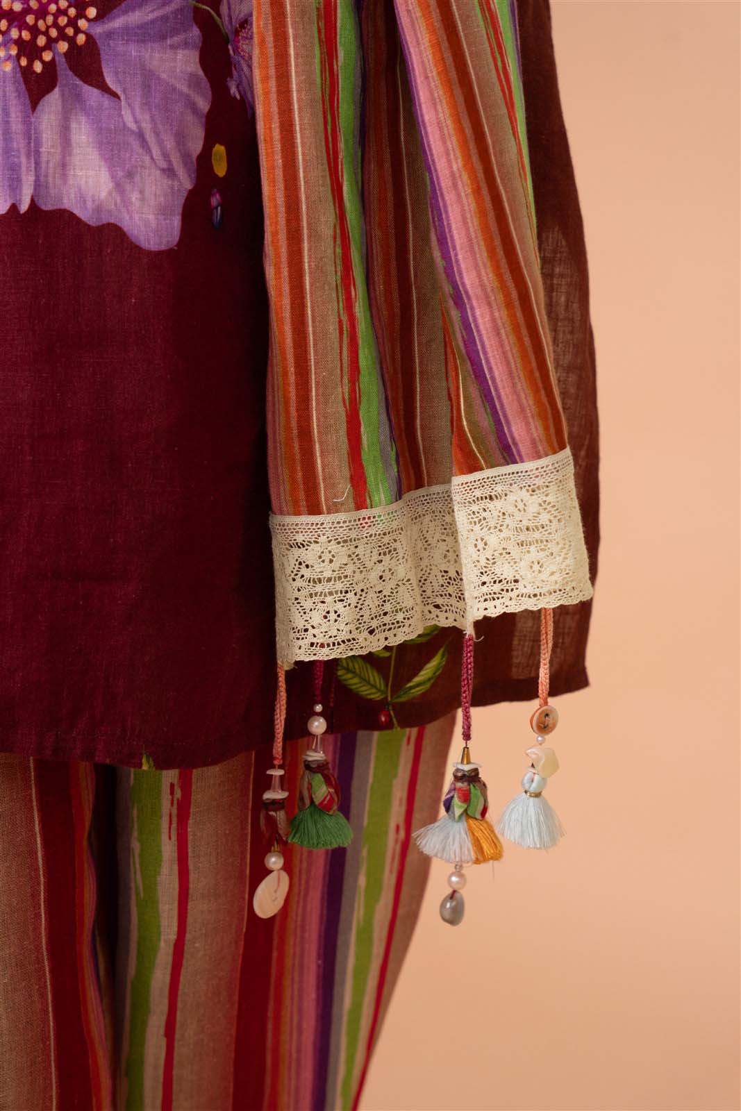Deep Brown Floral Kurta Set with Dupatta