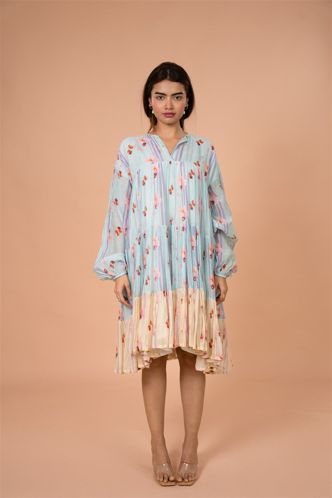 Aqua Bloom Tiered Mini Dress