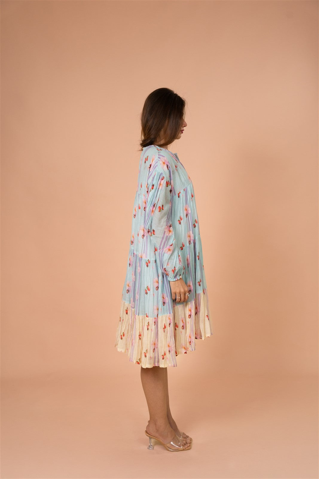 Aqua Bloom Tiered Mini Dress