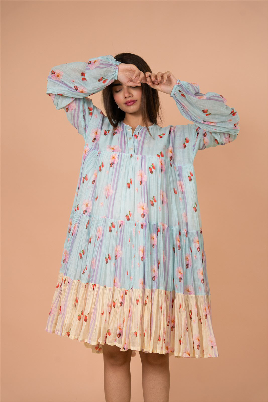 Aqua Bloom Tiered Mini Dress