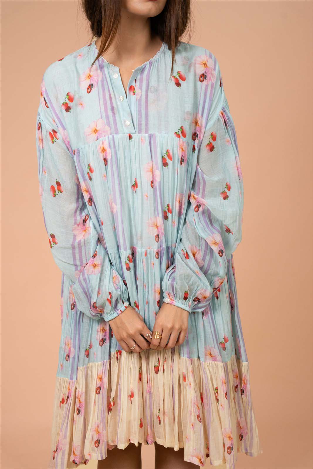Aqua Bloom Tiered Mini Dress