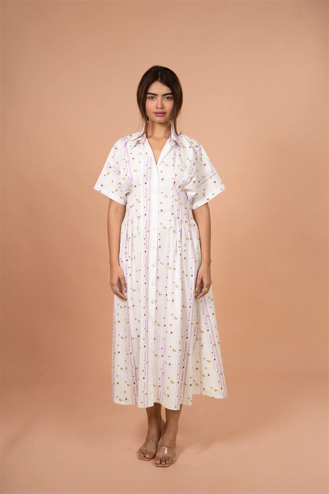 Petal Stripe Shirt Midi Dress