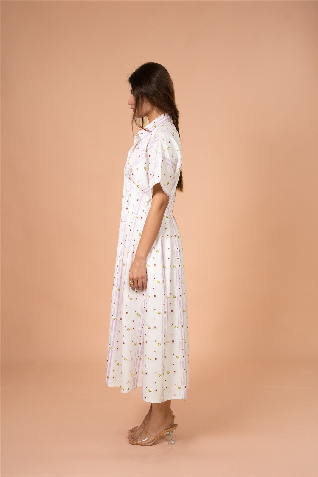 Petal Stripe Shirt Midi Dress
