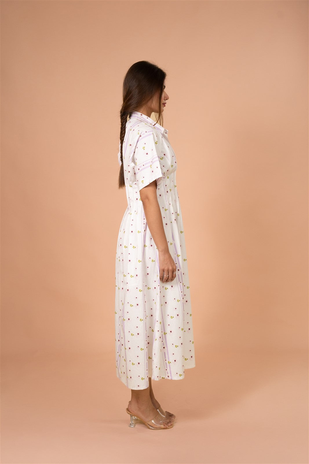 Petal Stripe Shirt Midi Dress