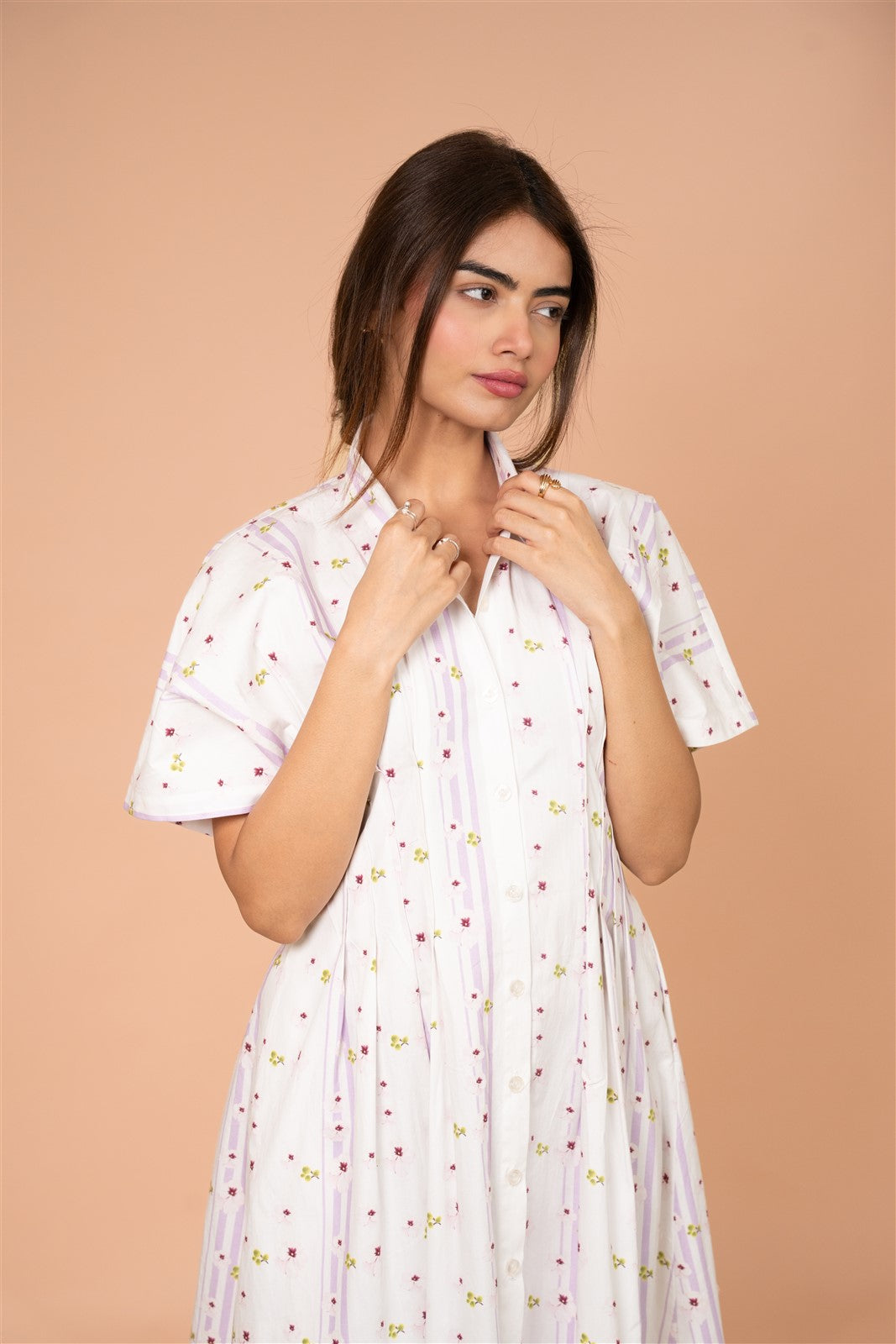 Petal Stripe Shirt Midi Dress