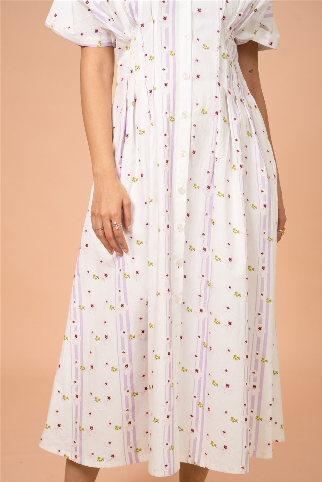 Petal Stripe Shirt Midi Dress