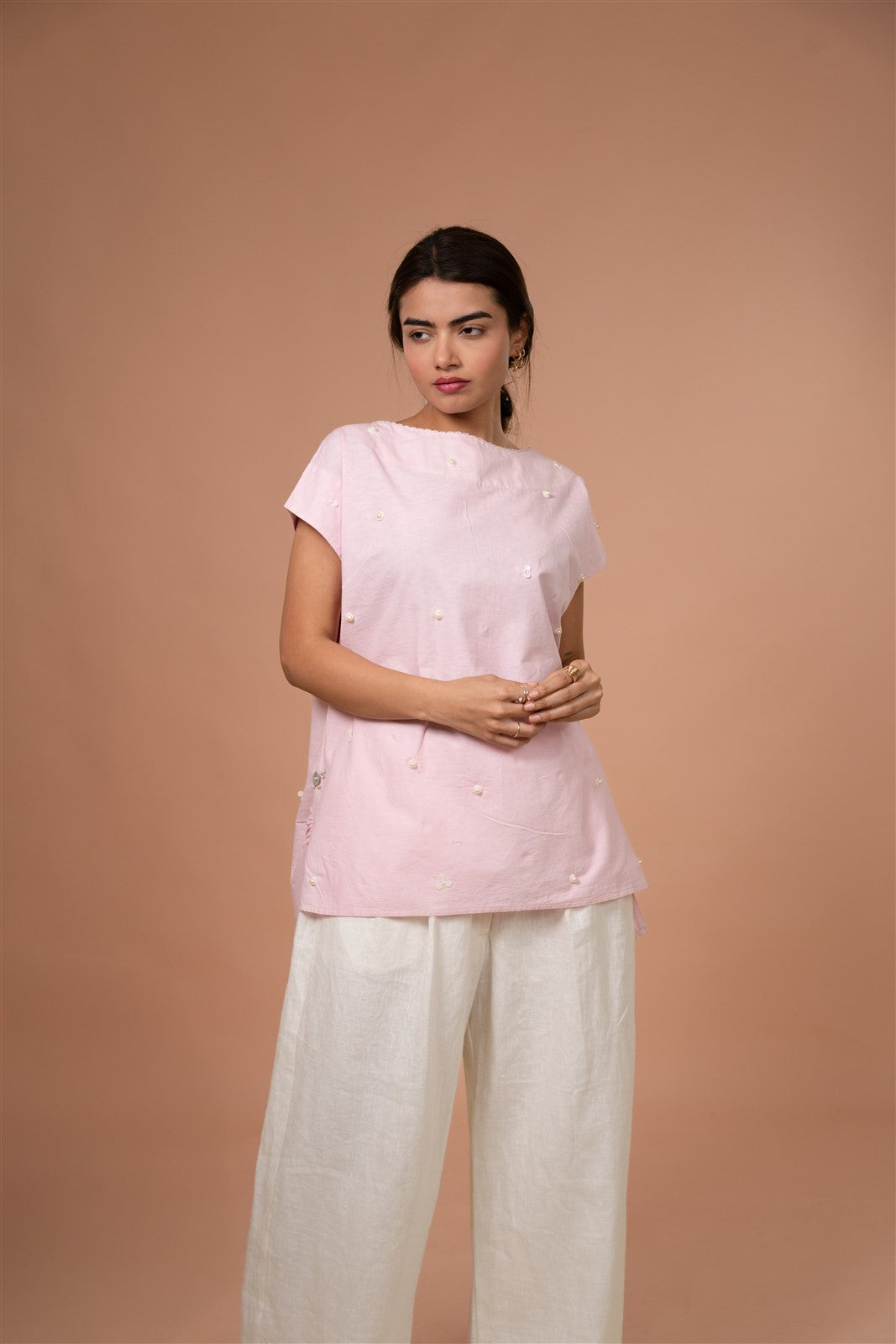 Blush Pearl Linen Tunic