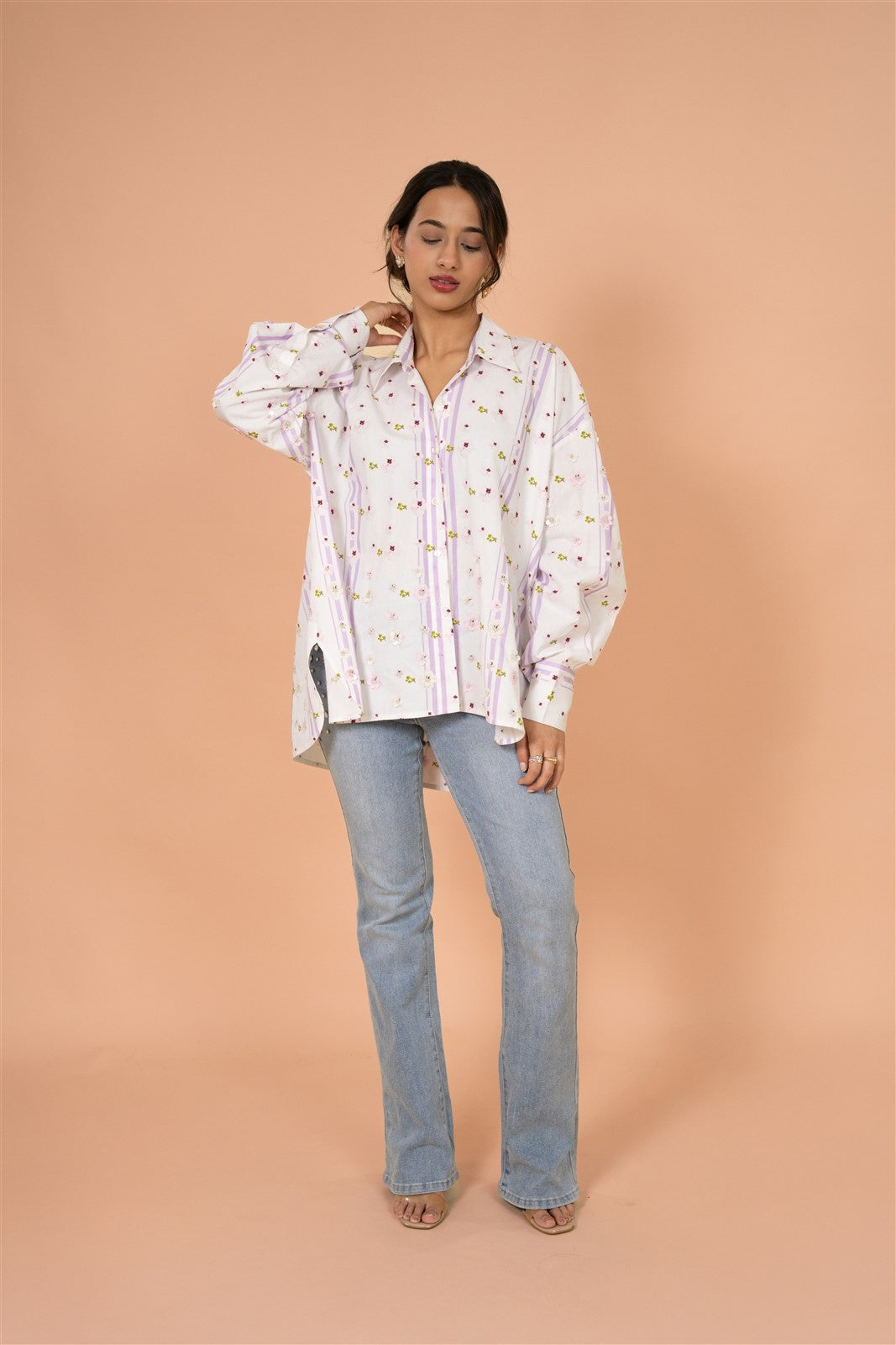 Blush Stripe Embellished Shirt
