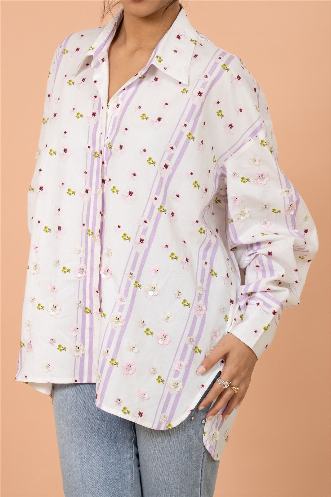 Blush Stripe Embellished Shirt
