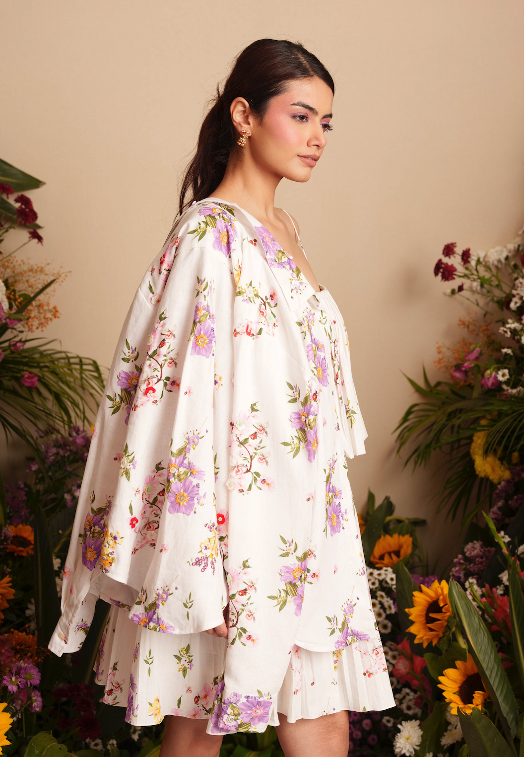 Multi Bloom Pleated Mini Dress