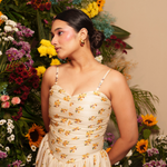 Beige Rushed Flower Midi Dress