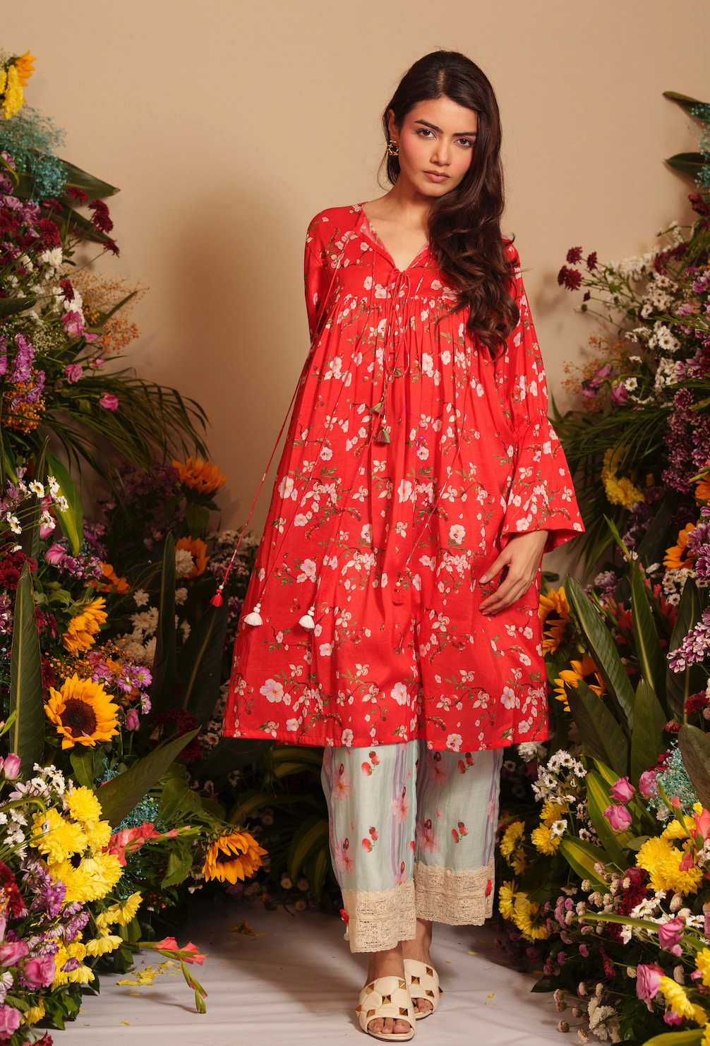 Cherry Blossom Flared Kurta Set